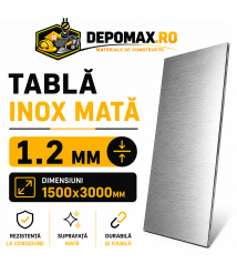 Tabla inox mata AISI 304 2B, 1.2 x 1500 x 3000 mm, 4.5 mp